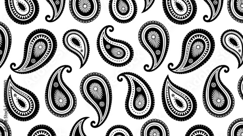 Black and white paisley pattern seamless vector background textile design wallpaper retro vintage ornament art editable stock vector illustration