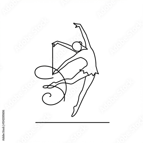 Elegant Line Art: Ballerina in Motion - Rhythmic Gymnastics Illustration isolated on transparent background