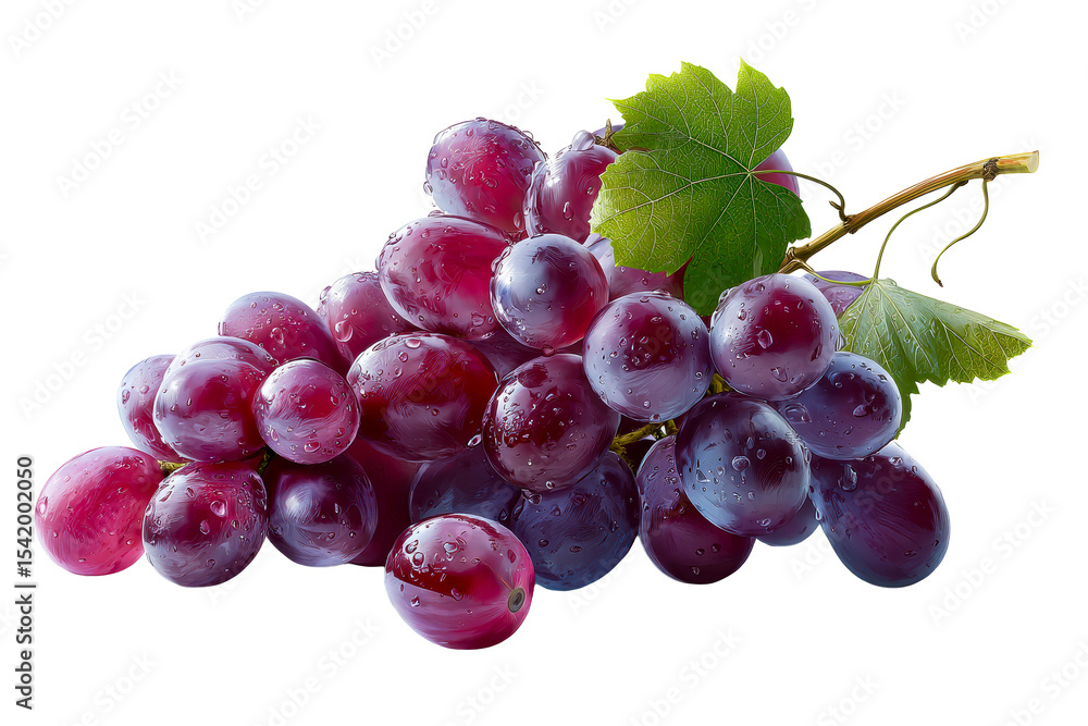 Fototapeta premium Fresh purple grapes with water droplets on transparent background