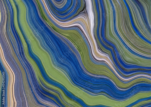 青とオリーブ色の流体マーブル模様