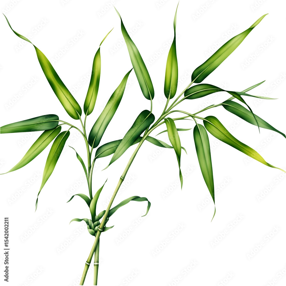 Fototapeta premium Vibrant green bamboo sprig illustration isolated on transparent background