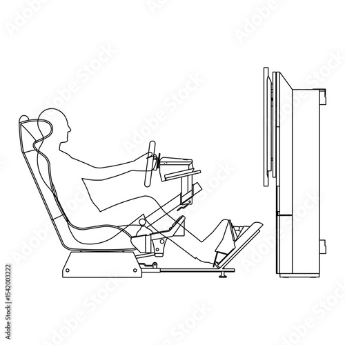 A driver simulator with seat steering wheel pedals and screen