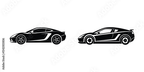 Refined Sports Car Side View Gliding Along Highway Silhouette on White Background