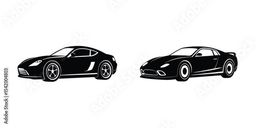 Low Profile Sports Car Low Angle View Skimming Silhouette on White Background