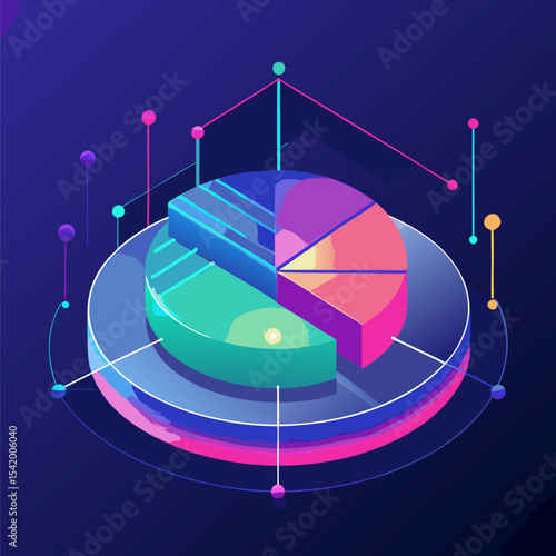 Holographic Projection of a Digital Pie Chart with Data Analytics Visualization Illustration