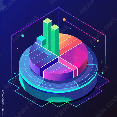 Holographic Projection of a Digital Pie Chart with Data Analytics Visualization Illustration