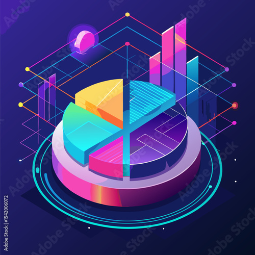 Holographic Projection of a Digital Pie Chart with Data Analytics Visualization Illustration