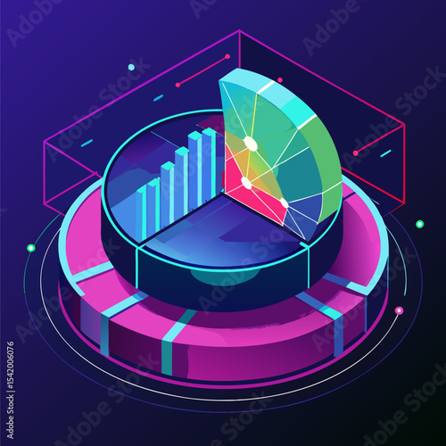 Holographic Projection of a Digital Pie Chart with Data Analytics Visualization Illustration