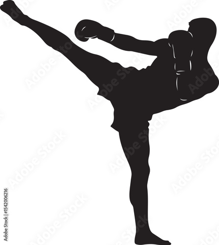 Kickboxer Silhouette High Kick Vector Art