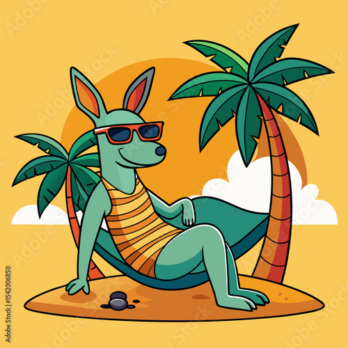 Kangaroo Relaxing Under a Palm Tree with Sunglasses Illustration