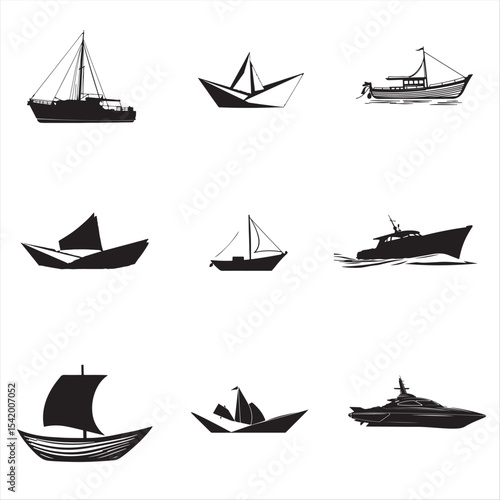 set of vector boats