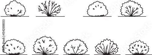 A set of shrubs and trees. Hand drawn vector illustration