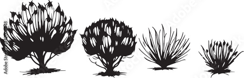 A set of shrubs and trees. Hand drawn vector illustration