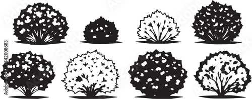 A set of shrubs and trees. Hand drawn vector illustration