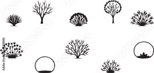 A set of shrubs and trees. Hand drawn vector illustration