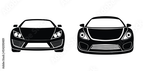 Refined Sports Car Front View Skimming Pavement Silhouette on White Background