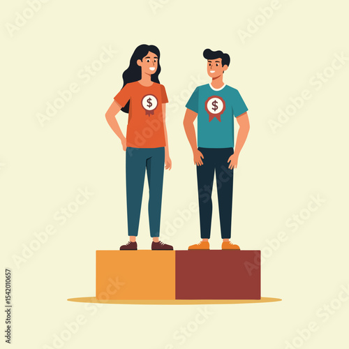 International Equal Pay Day vector collection with balanced scales, salary bar graphs, gender symbols with money, and diverse people promoting fair wages and wage equality.