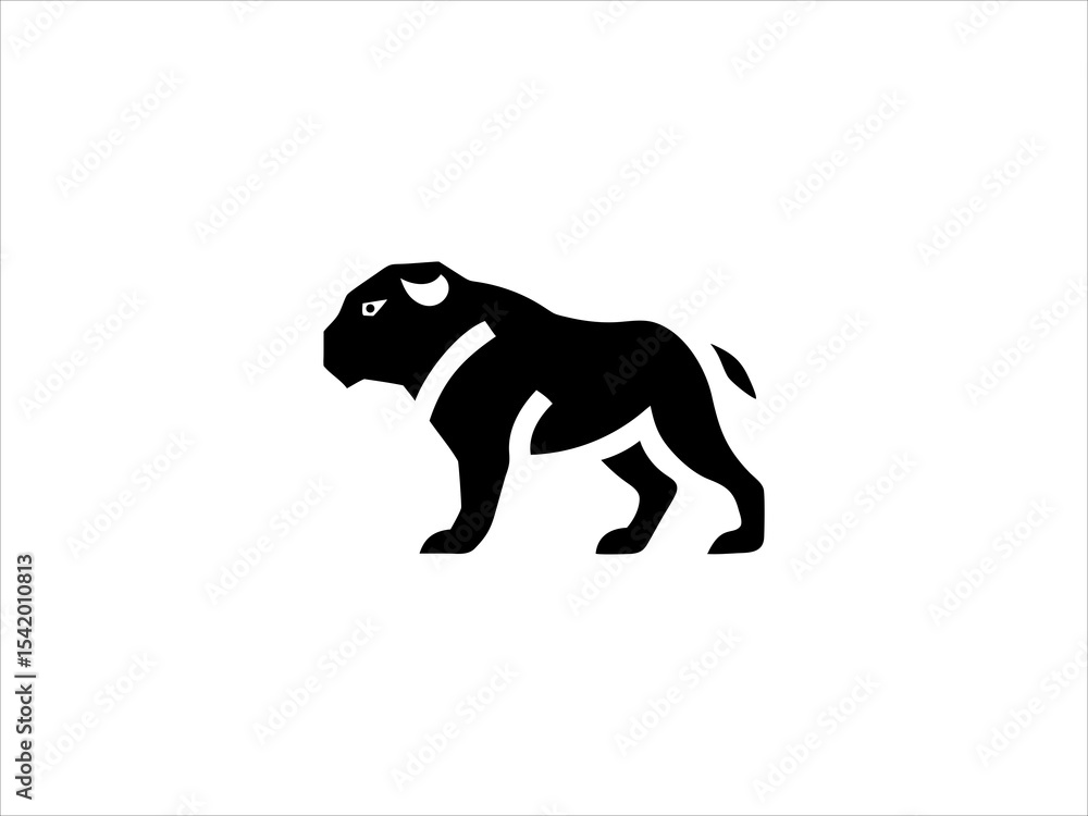 Fototapeta premium Black and White Bulldog Vector Illustration Side Profile Strong Powerful Dog Breed Graphic Design Element
