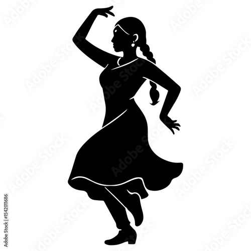 Silhouette of indian woman dancing kathak classical dance traditional culture vector illustration art