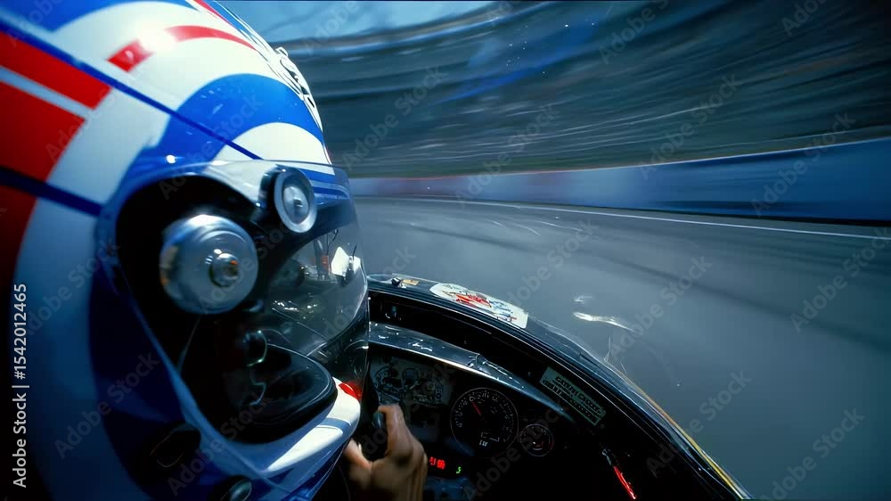 Professional race car driver accelerating through speedway, gripping ...