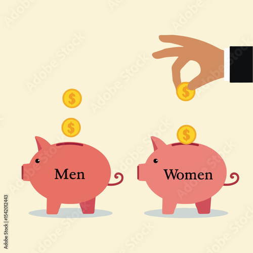 Equal Pay vector set for International Equal Pay Day featuring gender pay gap icons, equal salary symbols, balanced money, workplace fairness, and advocacy in solid colors.