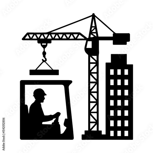 Construction crane building silhouette vector illustration for architecture projects use
