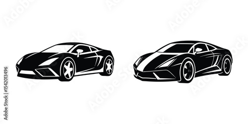 Creative shape of an aggressive sports car angled view speeding forward Silhouette on White Background