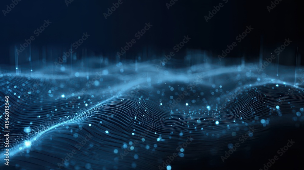 Glowing waves and lines move across a dark background, showing data flow and AI stream, abstract tech background for futuristic network or coding Glowing waves and lines move across a dark background, showing data flow and AI stream, abstract tech background for futuristic network or coding