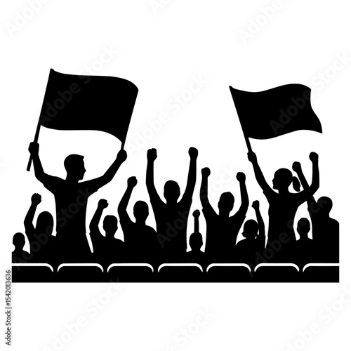 Crowd silhouette cheering with flags vector illustration for sports event or political rally design