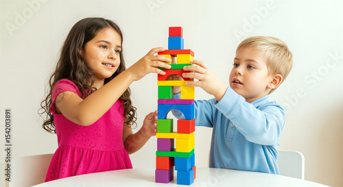 Diverse kids play together with colorful toys, sharing laughter. A joyful vision of unity where childhood friendships transcend all boundaries.