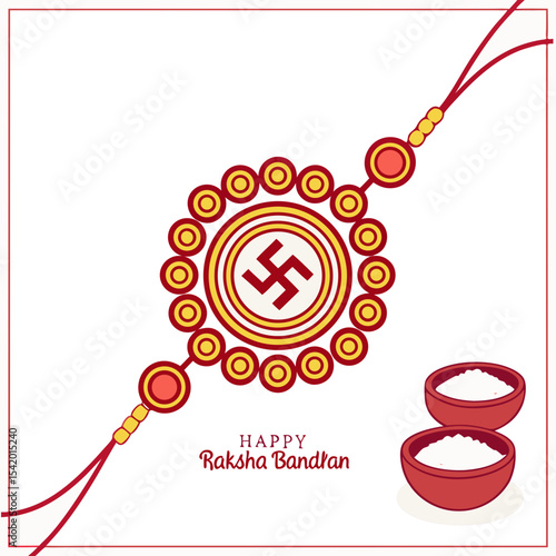 Rakshabandhan rakhi with bowls isolated on white background