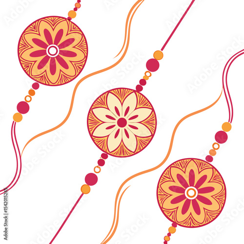 Three rakhi bracelets with floral designs isolated on white background