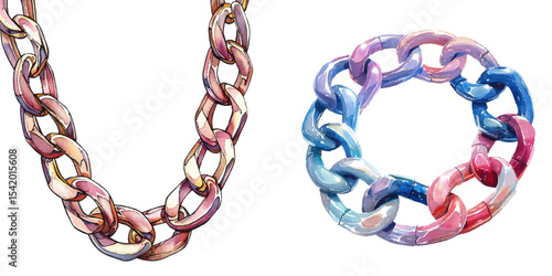chain necklace watercolor vector illustration