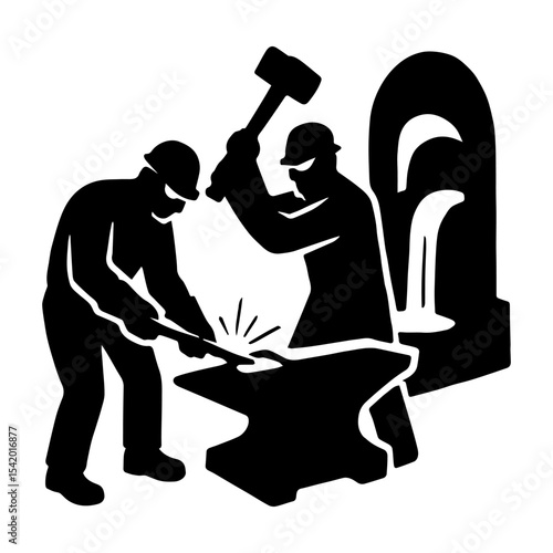 Blacksmithing forging metalwork workers industry hammer anvil craft artisan steel iron shaping heat