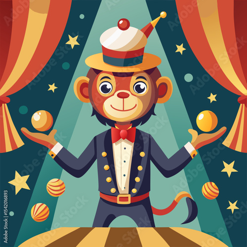 Monkey Juggling Bananas in a Circus Illustration