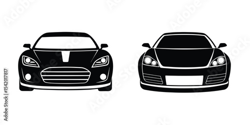 Low Profile Sports Car Front View Skimming The Pavement Silhouette on White Background