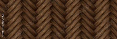 Brown basket texture with herringbone or braid weave as seamless bg. Weaving pattern. Craft raffia lattice. Textile mesh. Handmade ethnic decor. Vector illustration with gradient mesh