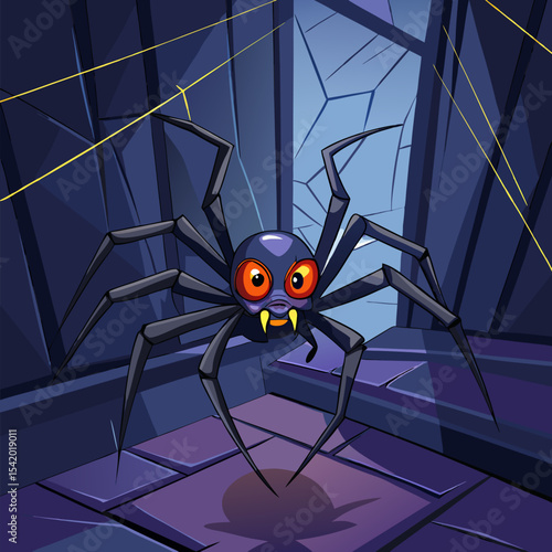 Spider Lurking in a Dark Corner Vector Illustration