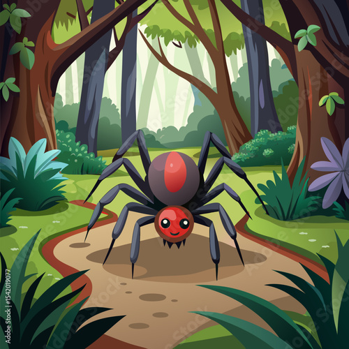 Spider Scurrying Across Forest Floor Vector Illustration