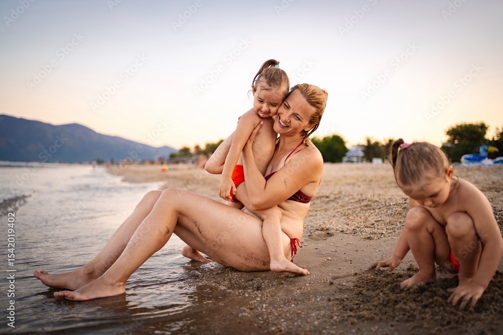 Enjoying a joyful summer evening at a Greek beach Enjoying a joyful summer evening at a Greek beach