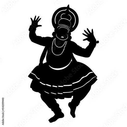 Kathakali dancer silhouette vector illustration indian classical dance performance cultural art form design