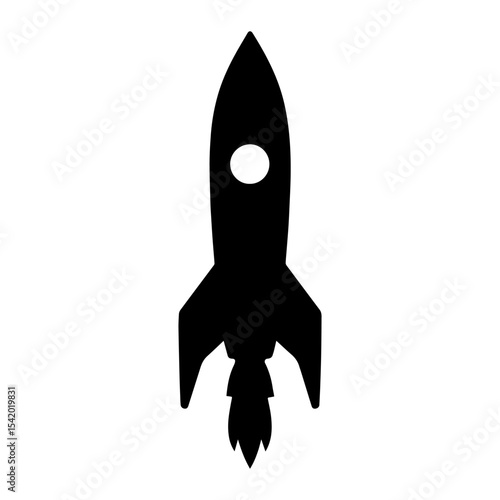Rocket ship vector illustration black and white silhouette for space exploration and technology design