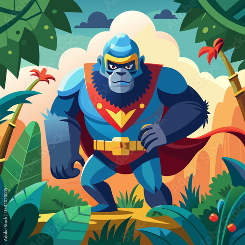Superhero Gorilla Protecting the Jungle from Pollution Vector Illustration