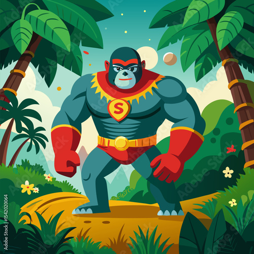 Superhero Gorilla Protecting the Jungle from Pollution Vector Illustration
