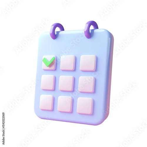 3D Render Cute Cartoon Calendar Check Mark on Transparent Background