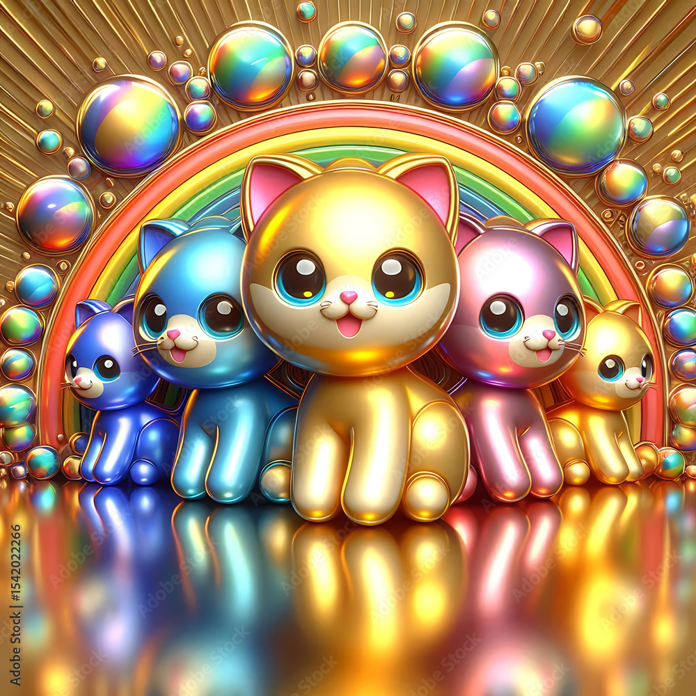 Fototapeta premium Galactic Cats: Bright Tails from Tomorrow, Future Cats: Neon Dreams, Color Cats from Another Dimension, Techno Cats: A Vibrant Sci-Fi Collection
