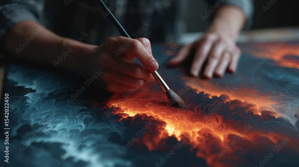 Fototapeta premium Elderly man painting abstract canvas art therapy in studio creativity unleashed calm atmosphere