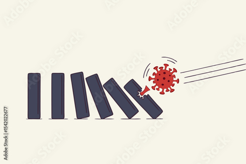 Coronavirus COVID-19 crisis impact financial and world economy create domino effect on financial crisis and economic recession concept, COVID-19 virus pathogen impact domino create fall domino effect.