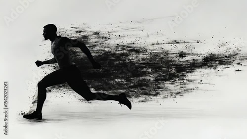 Male athlete running with brush stroke effect. Man training for endurance. Speed, success, and overcoming challenges concept. Animated footage.