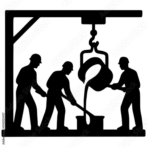 Silhouettes of foundry workers pouring molten metal casting industry vector illustration graphic design art
